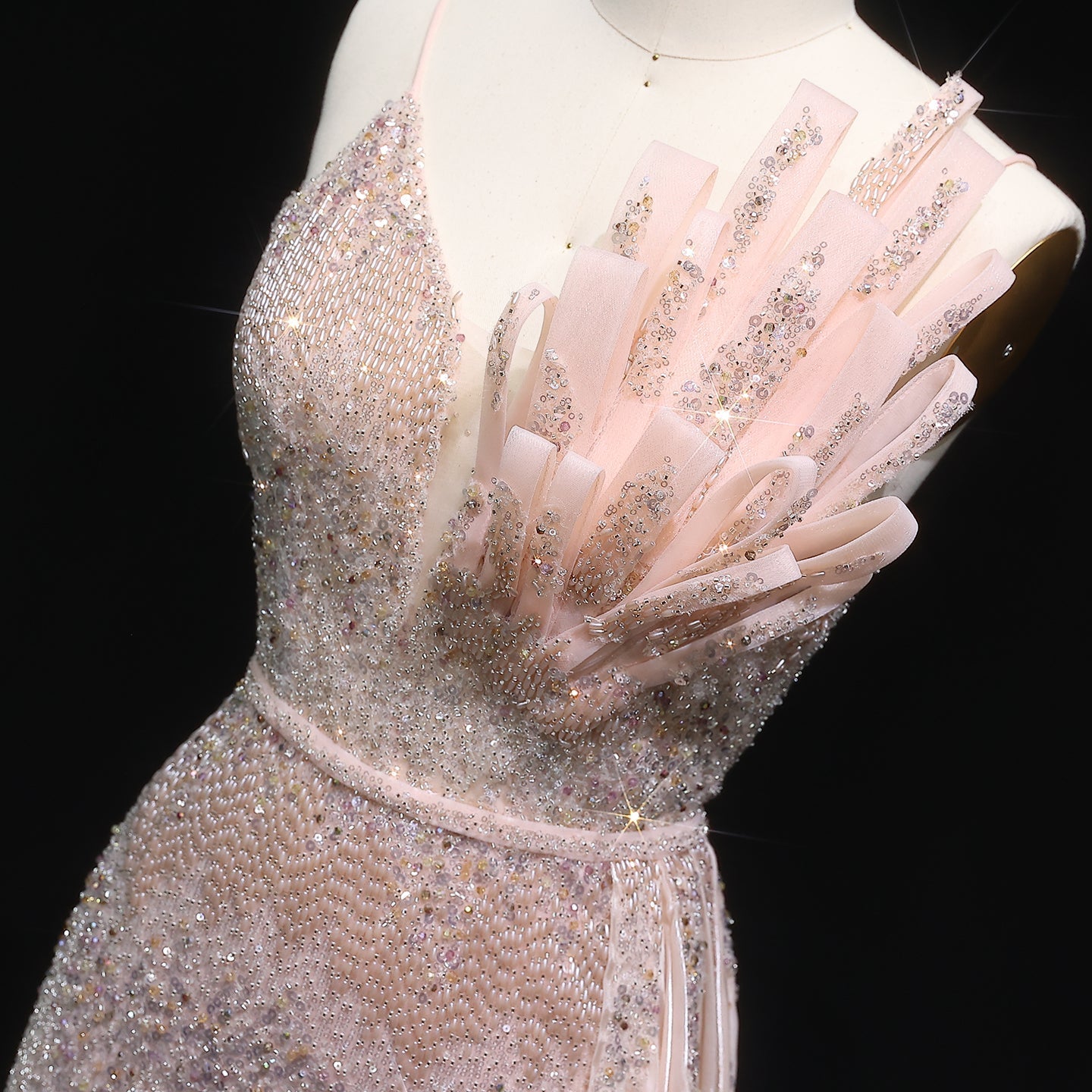 Luxury Beige Beaded Mermaid Evening Dress with Overskirt SS094