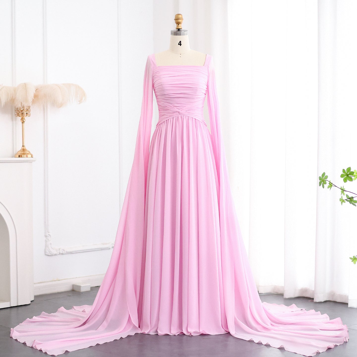 Elegant Red Chiffon Evening Dresses with Cape Sleeves SF032  Pink / US 16