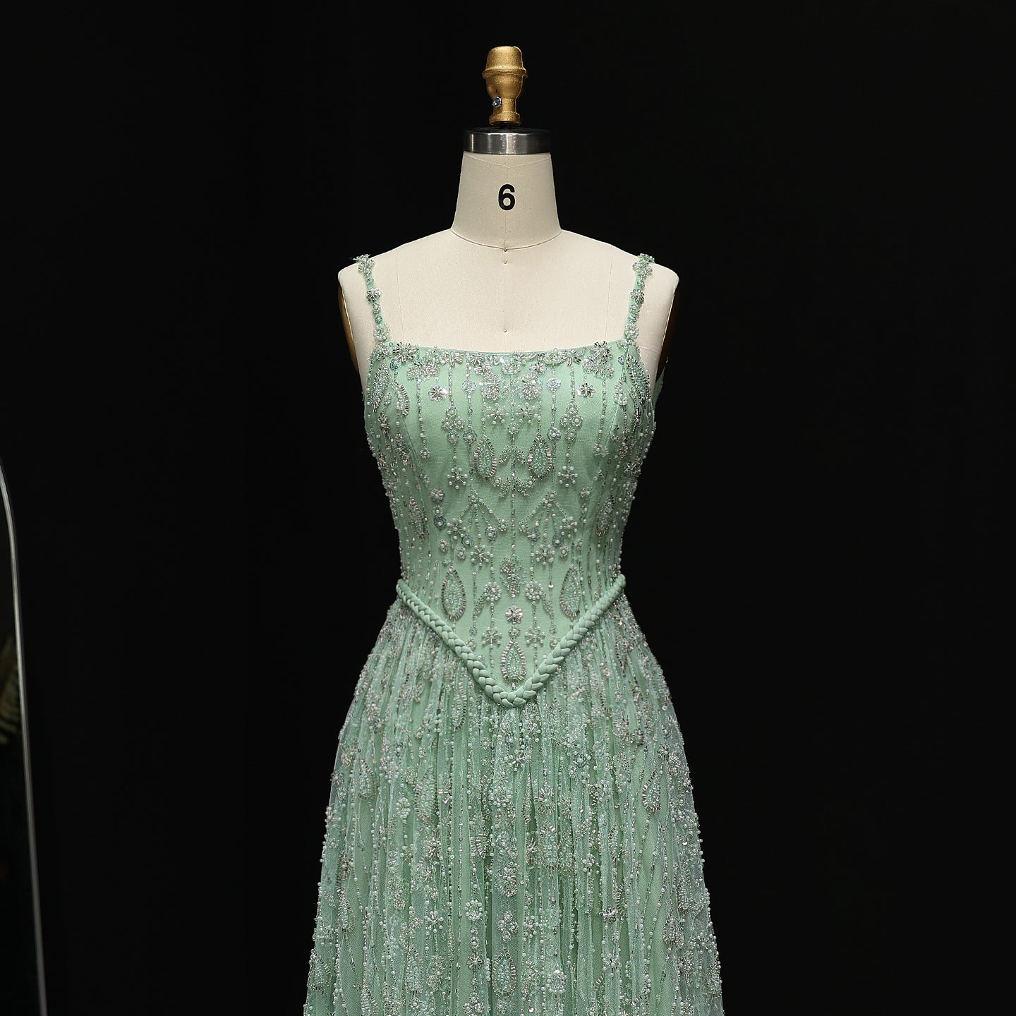 Luxury Sage Green Spaghetti A-Line Evening Dress SS693