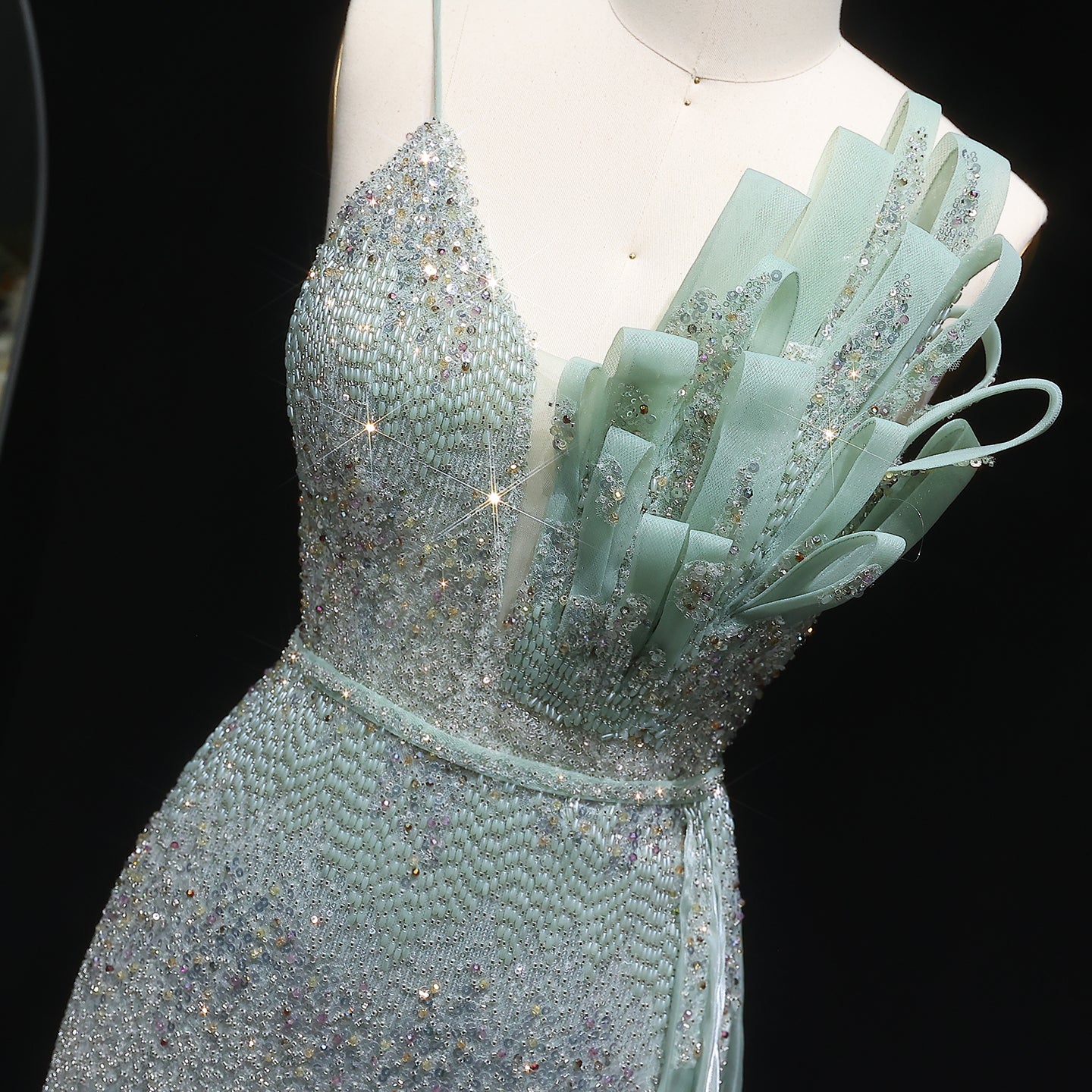 Luxury Beige Beaded Mermaid Evening Dress with Overskirt SS094