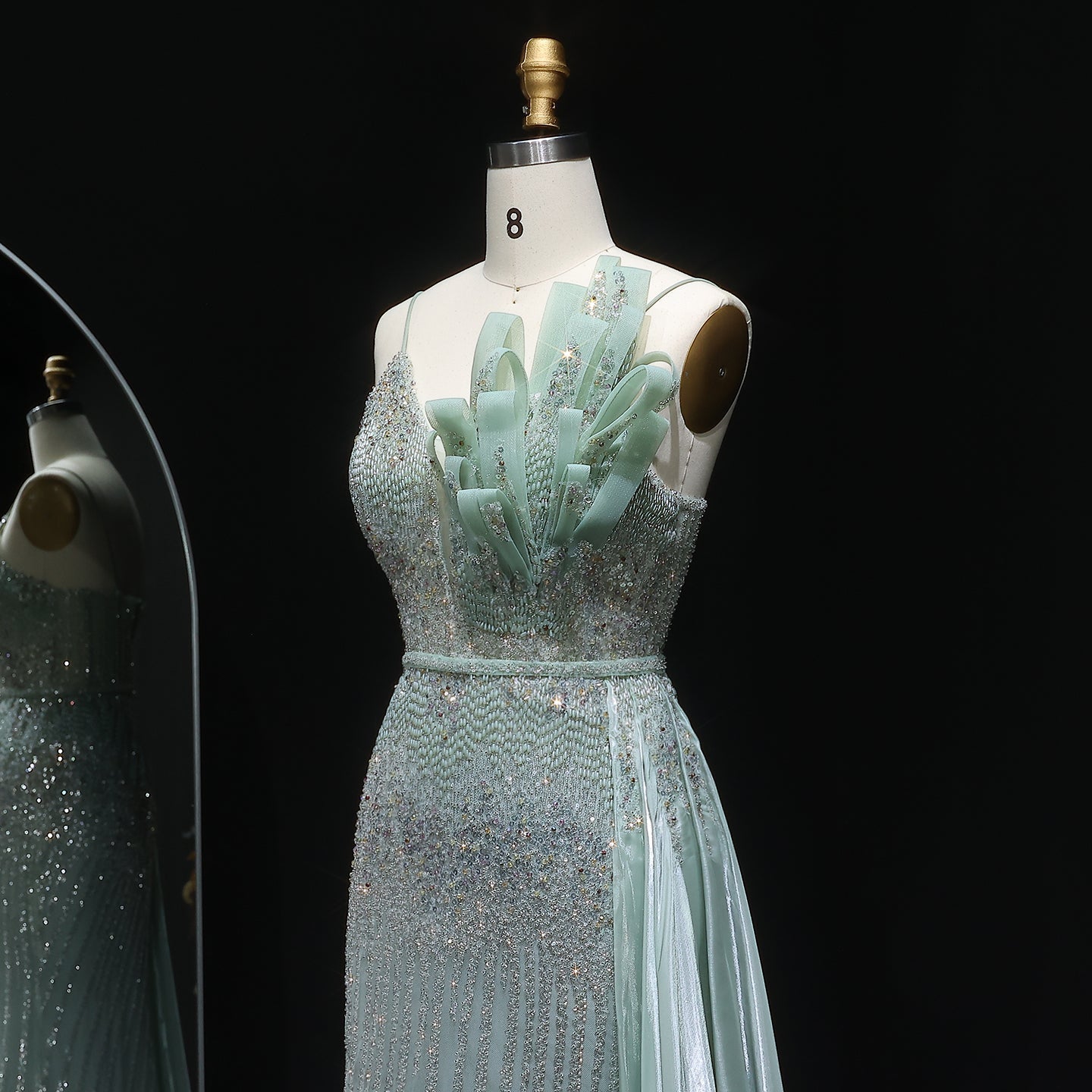 Luxury Beige Beaded Mermaid Evening Dress with Overskirt SS094