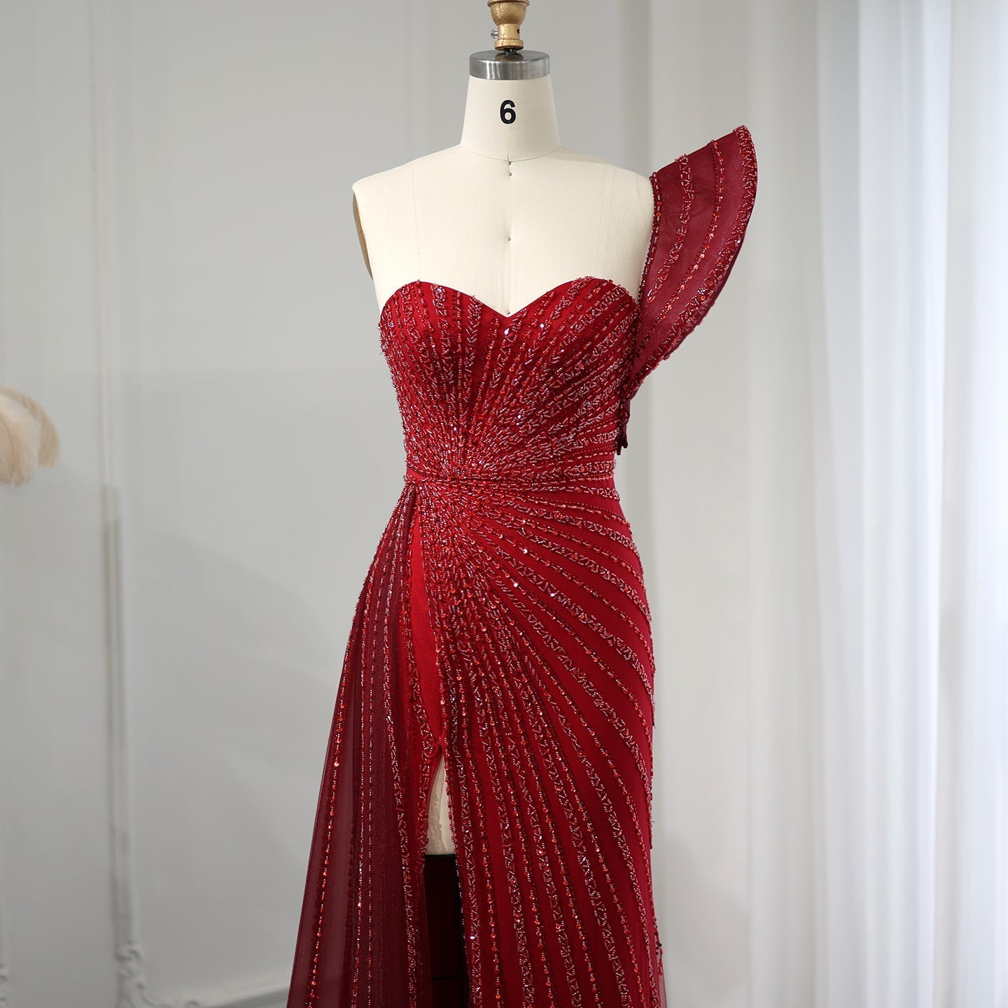 Emerald Green One Shoulder Slit Evening Dress with Overskirt SS201