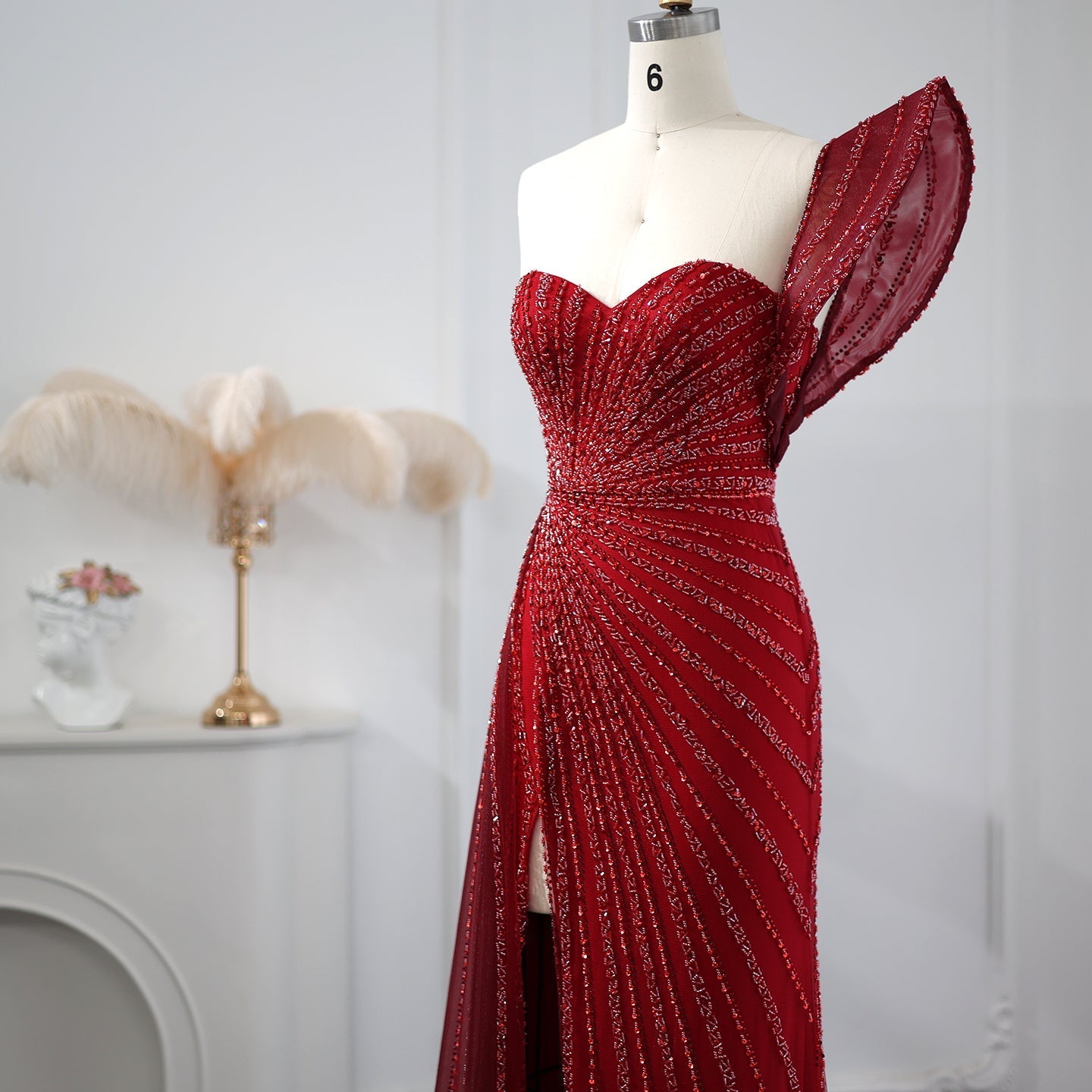 Emerald Green One Shoulder Slit Evening Dress with Overskirt SS201