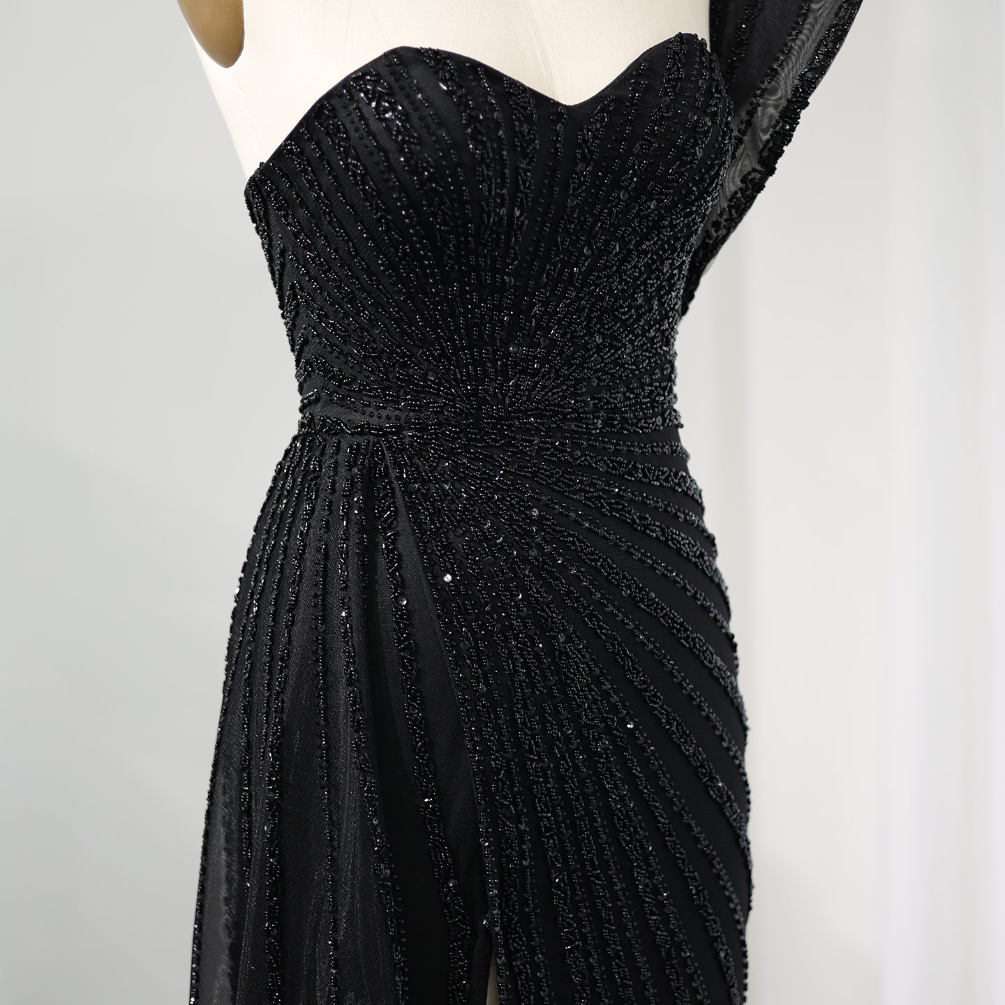 Emerald Green One Shoulder Slit Evening Dress with Overskirt SS201