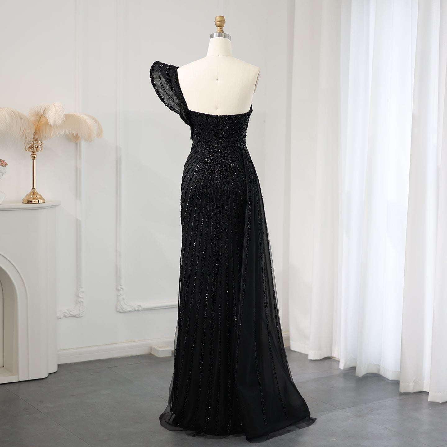 Emerald Green One Shoulder Slit Evening Dress with Overskirt SS201