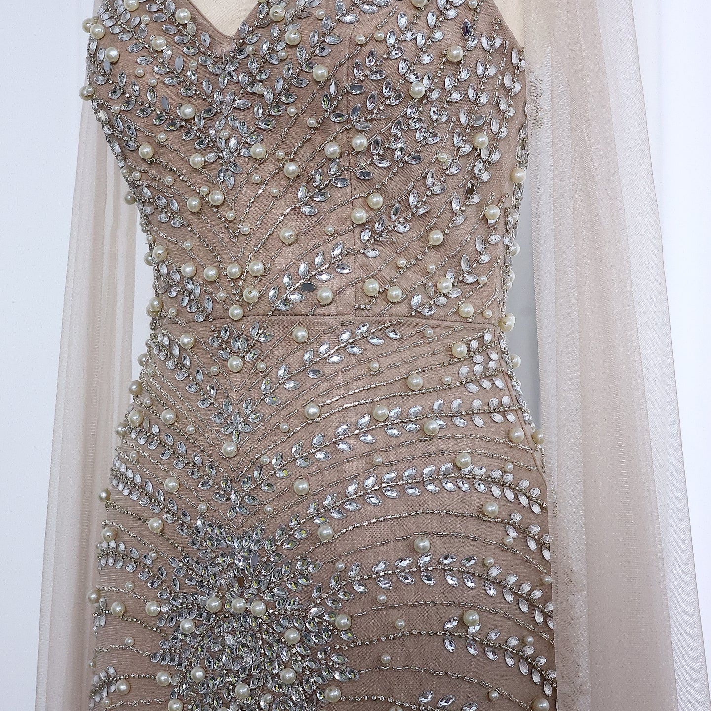 Luxury Rhinestones Silver Nude Spaghetti Evening Dress SS188