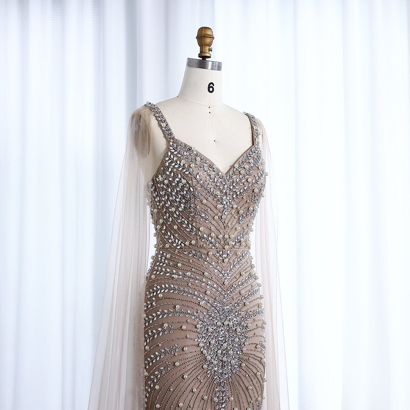 Luxury Rhinestones Silver Nude Spaghetti Evening Dress SS188