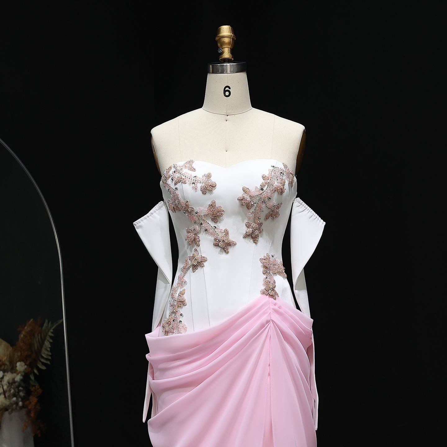 Elegant Pink 3D Flowers Strapless Evening Dresses SS259