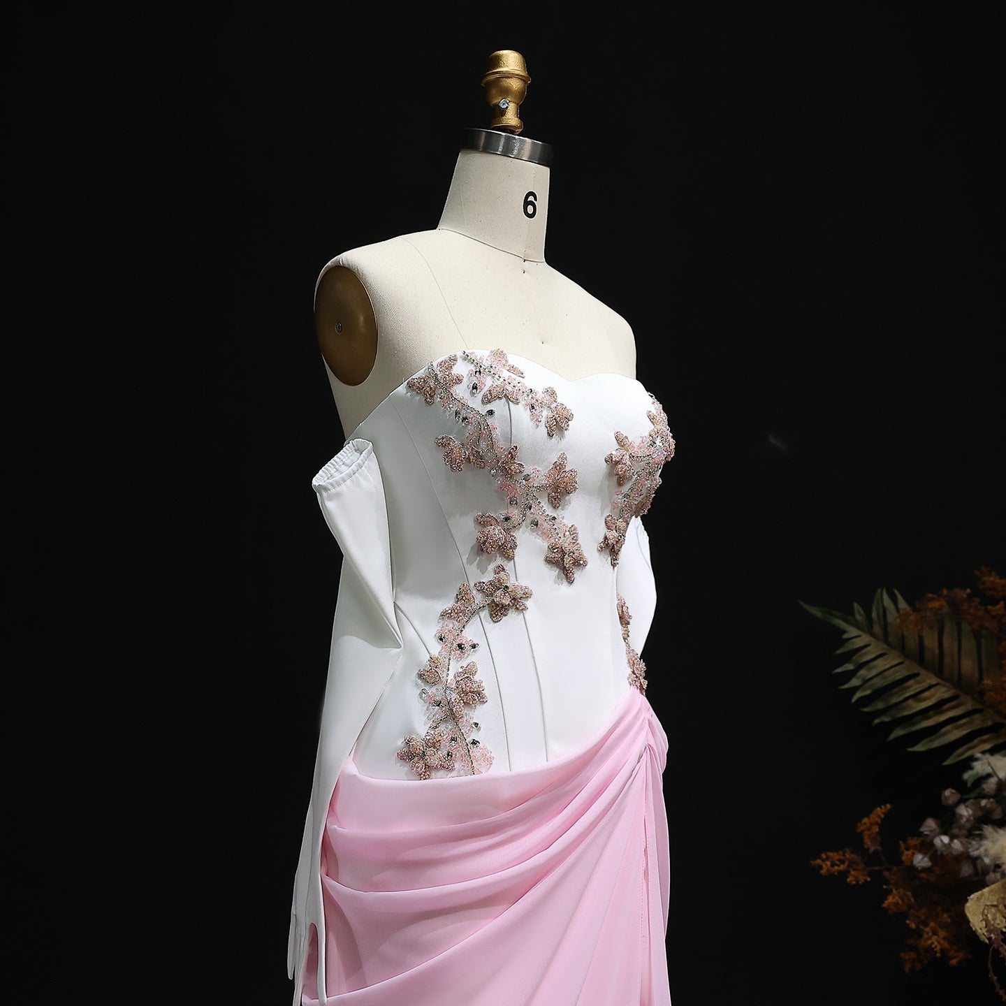 Elegant Pink 3D Flowers Strapless Evening Dresses SS259