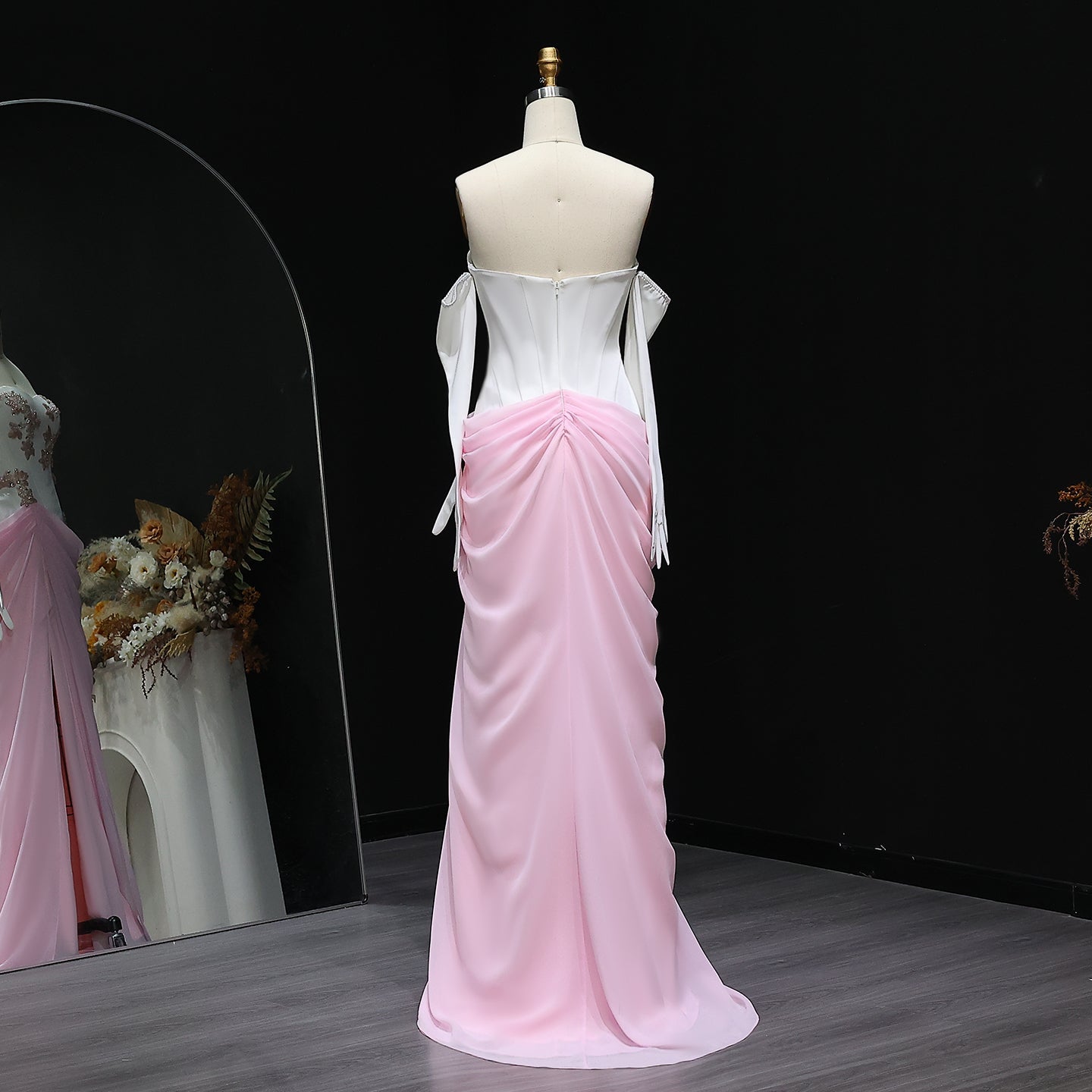 Elegant Pink 3D Flowers Strapless Evening Dresses SS259