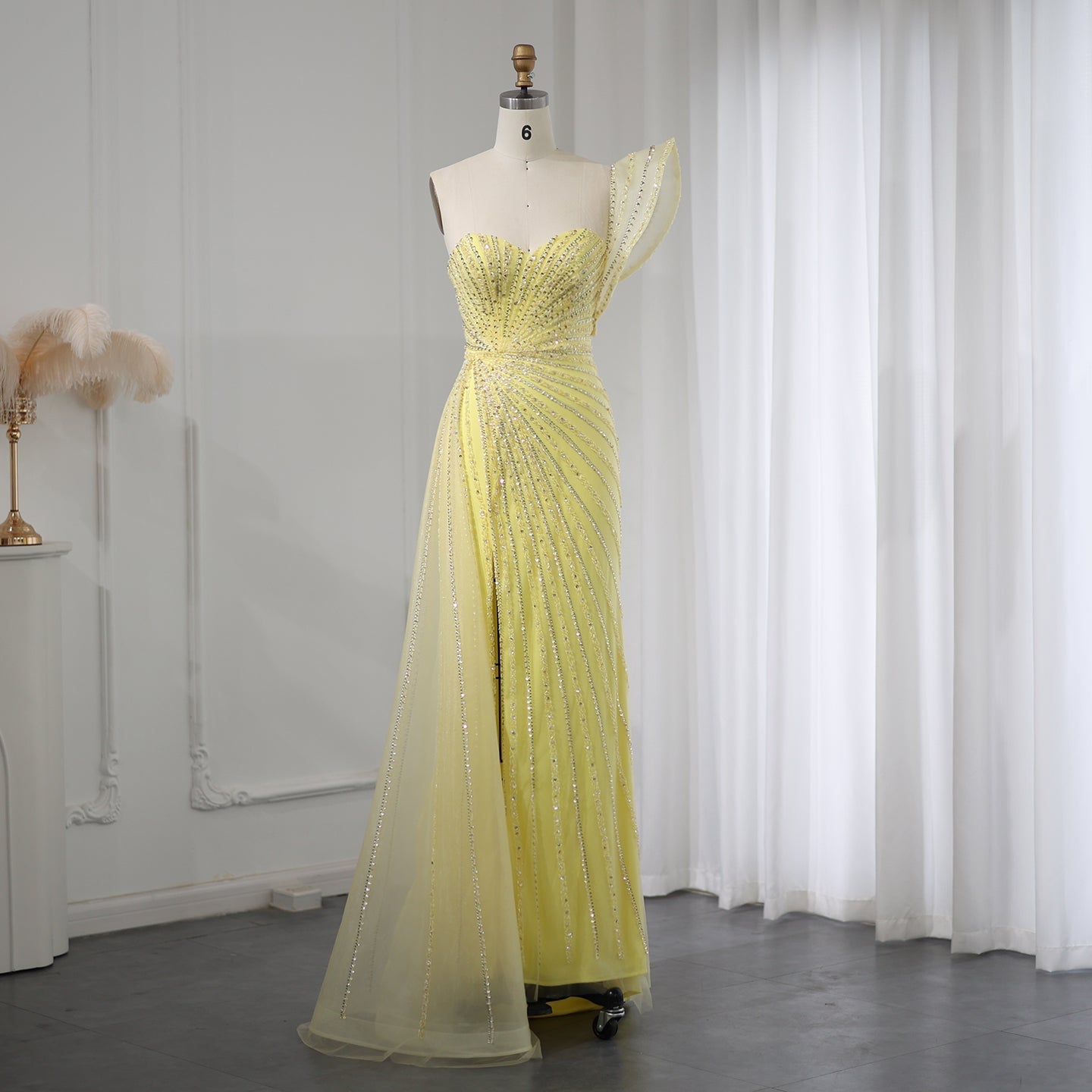 Emerald Green One Shoulder Slit Evening Dress with Overskirt SS201