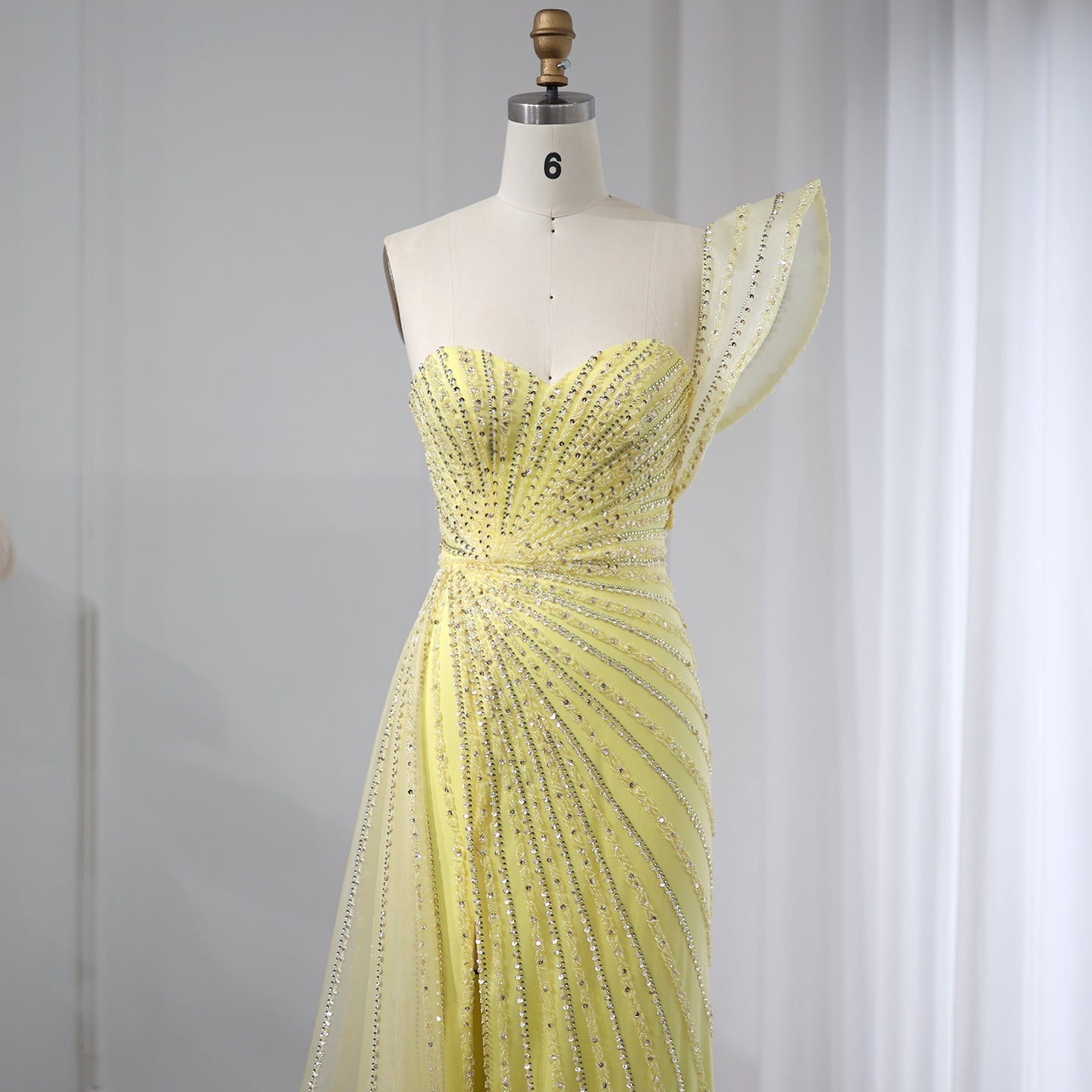 Emerald Green One Shoulder Slit Evening Dress with Overskirt SS201