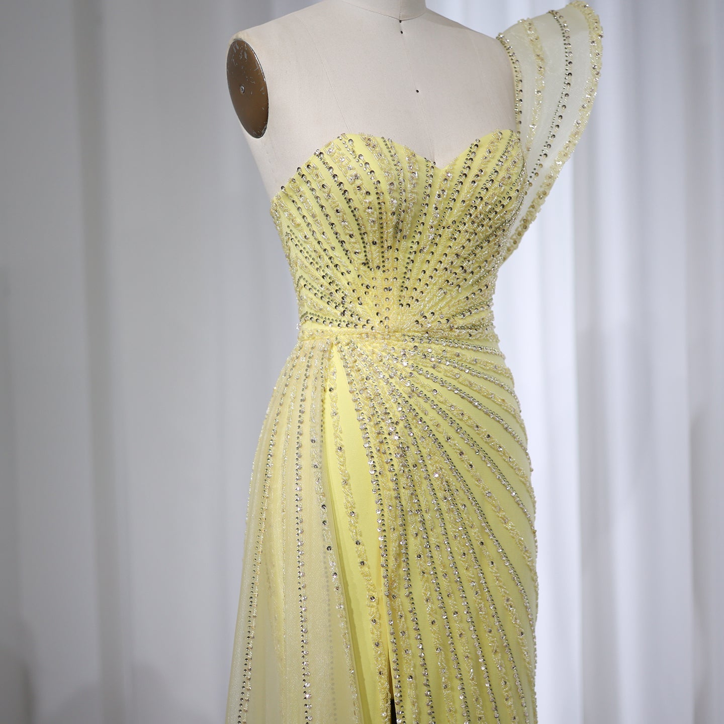 Emerald Green One Shoulder Slit Evening Dress with Overskirt SS201