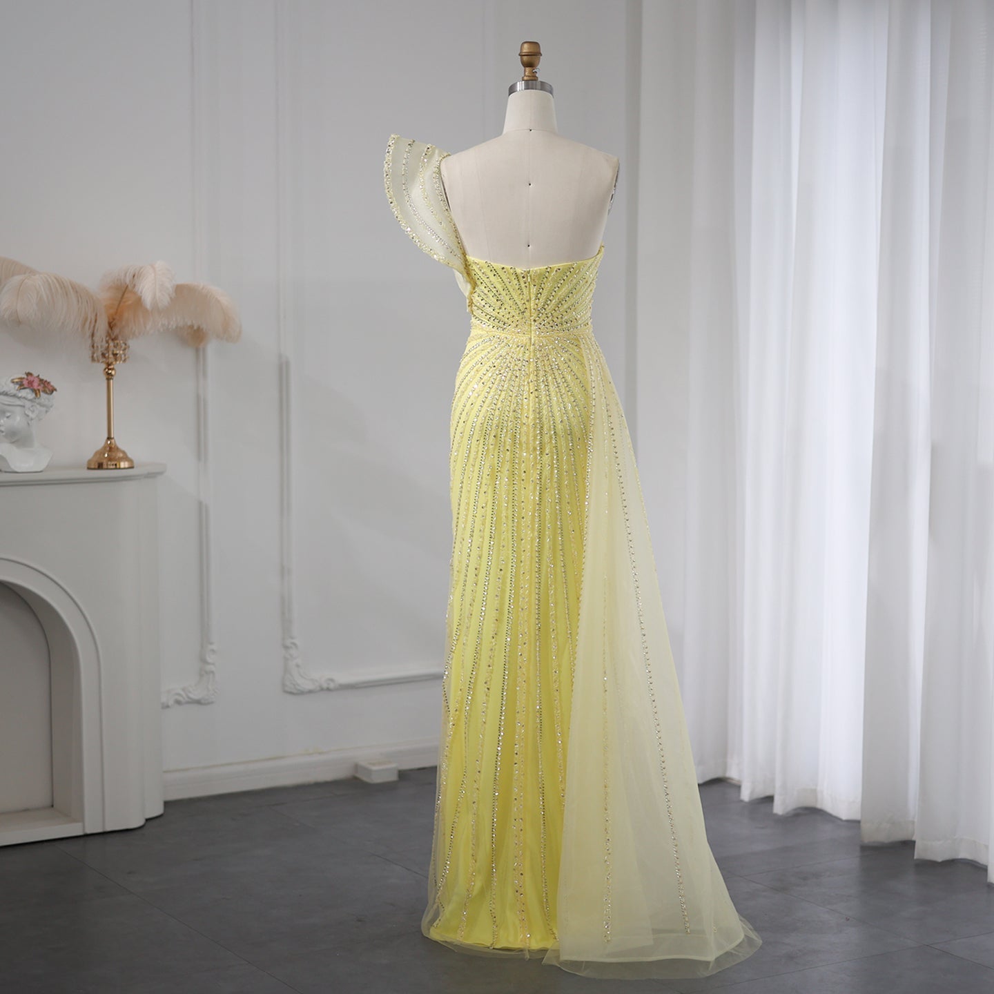 Emerald Green One Shoulder Slit Evening Dress with Overskirt SS201