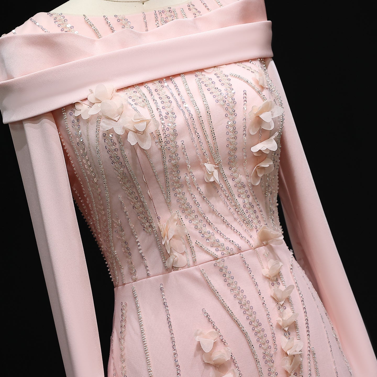 Romantic 3D Floral Evening Dress with Cape Sleeves SS272