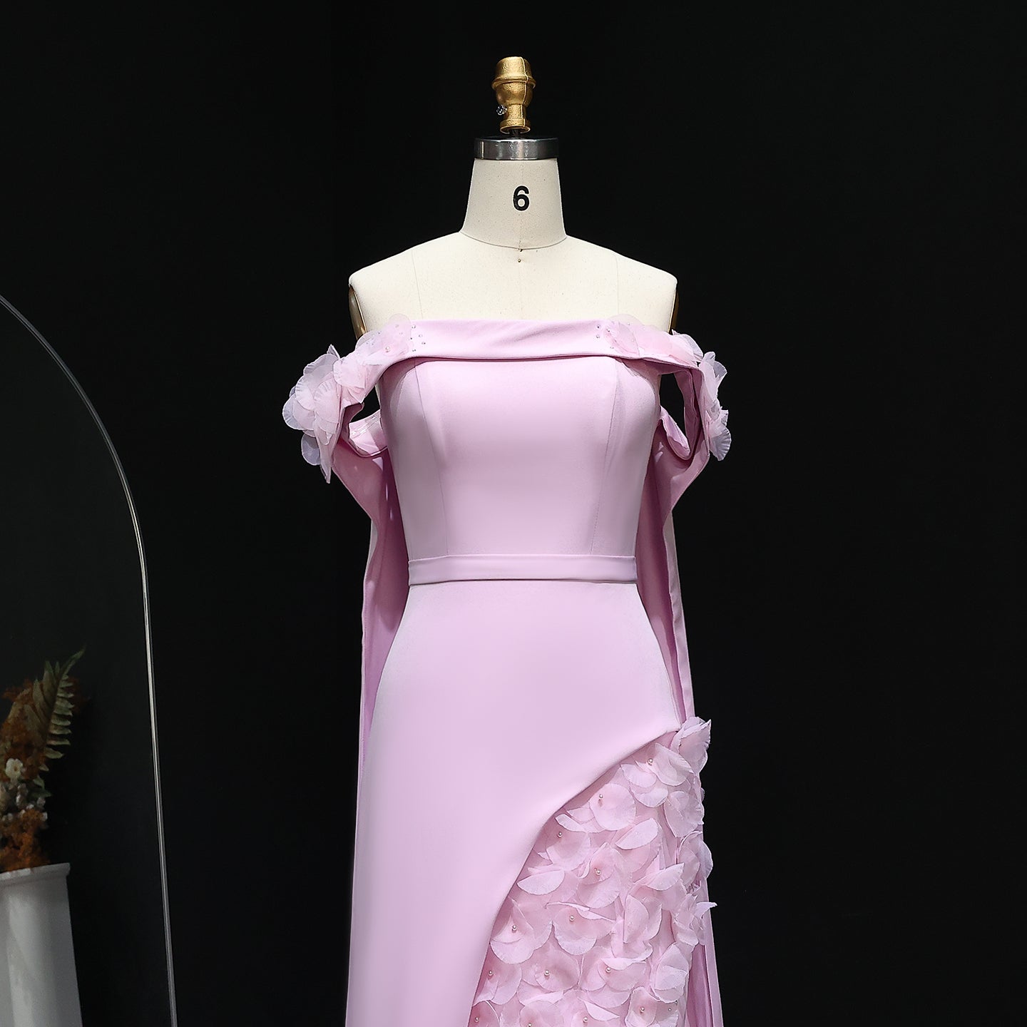 Blush Pink 3D Flowers Arabic Evening Dress with Cape SS281