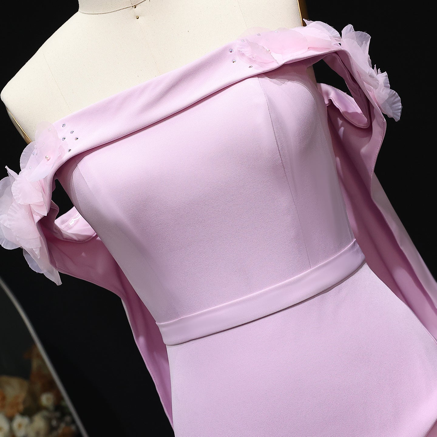 Blush Pink 3D Flowers Arabic Evening Dress with Cape SS281