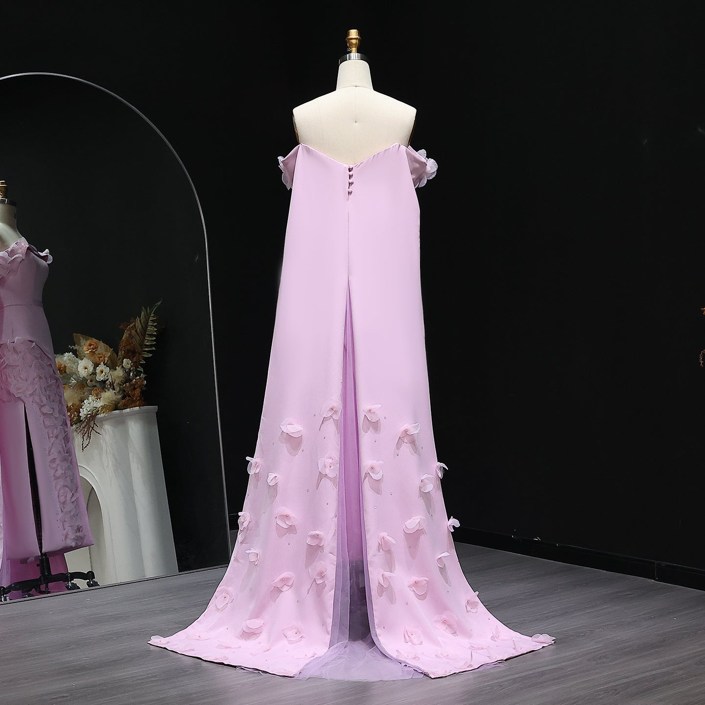 Blush Pink 3D Flowers Arabic Evening Dress with Cape SS281