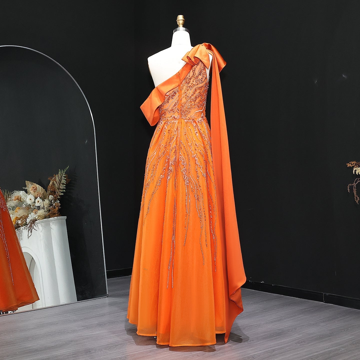 Luxury One Shoulder Olive Green Evening Dress SS323