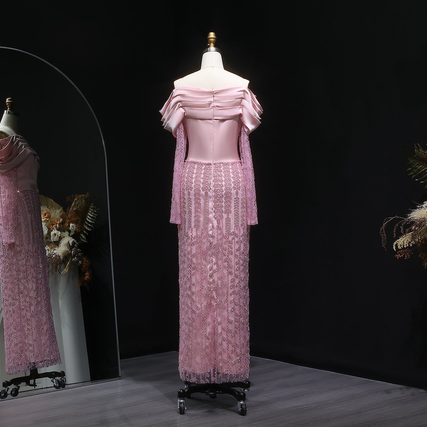 Elegant Off Shoulder Long Sleeves Evening Dress SS695  Pink / US 18