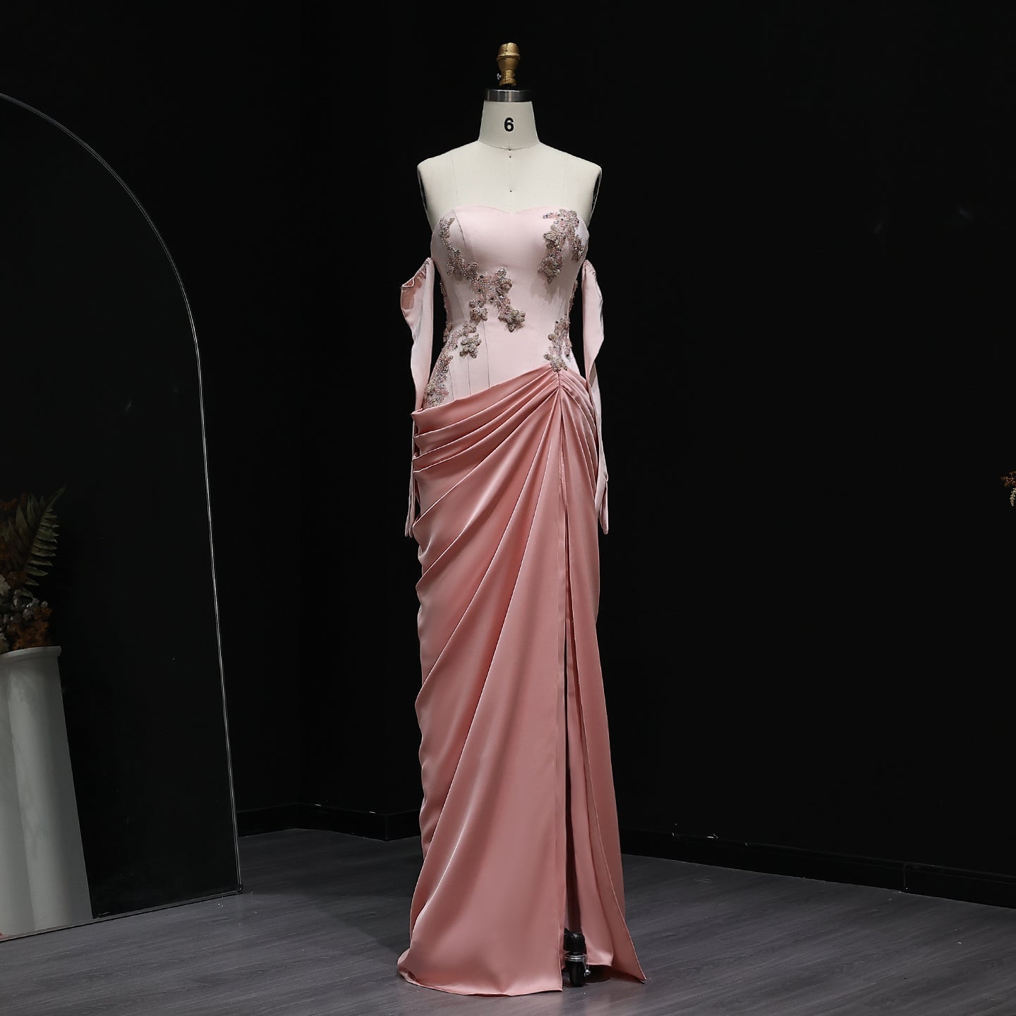 Elegant Pink 3D Flowers Strapless Evening Dresses SS259  Dusty pink / US 16