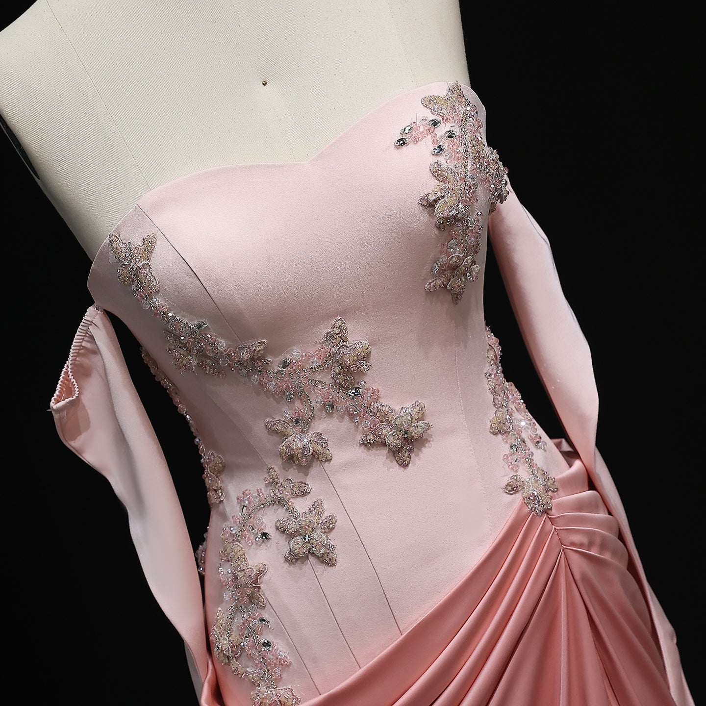 Elegant Pink 3D Flowers Strapless Evening Dresses SS259