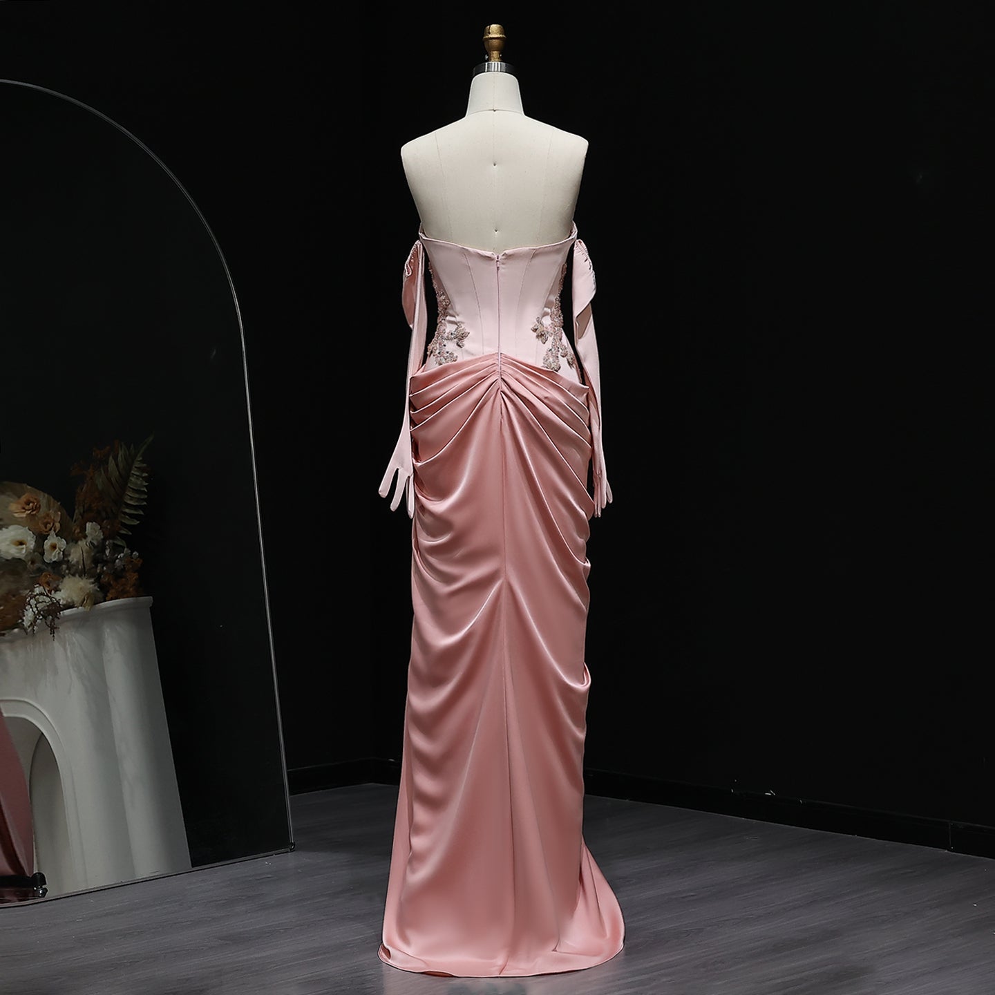 Elegant Pink 3D Flowers Strapless Evening Dresses SS259