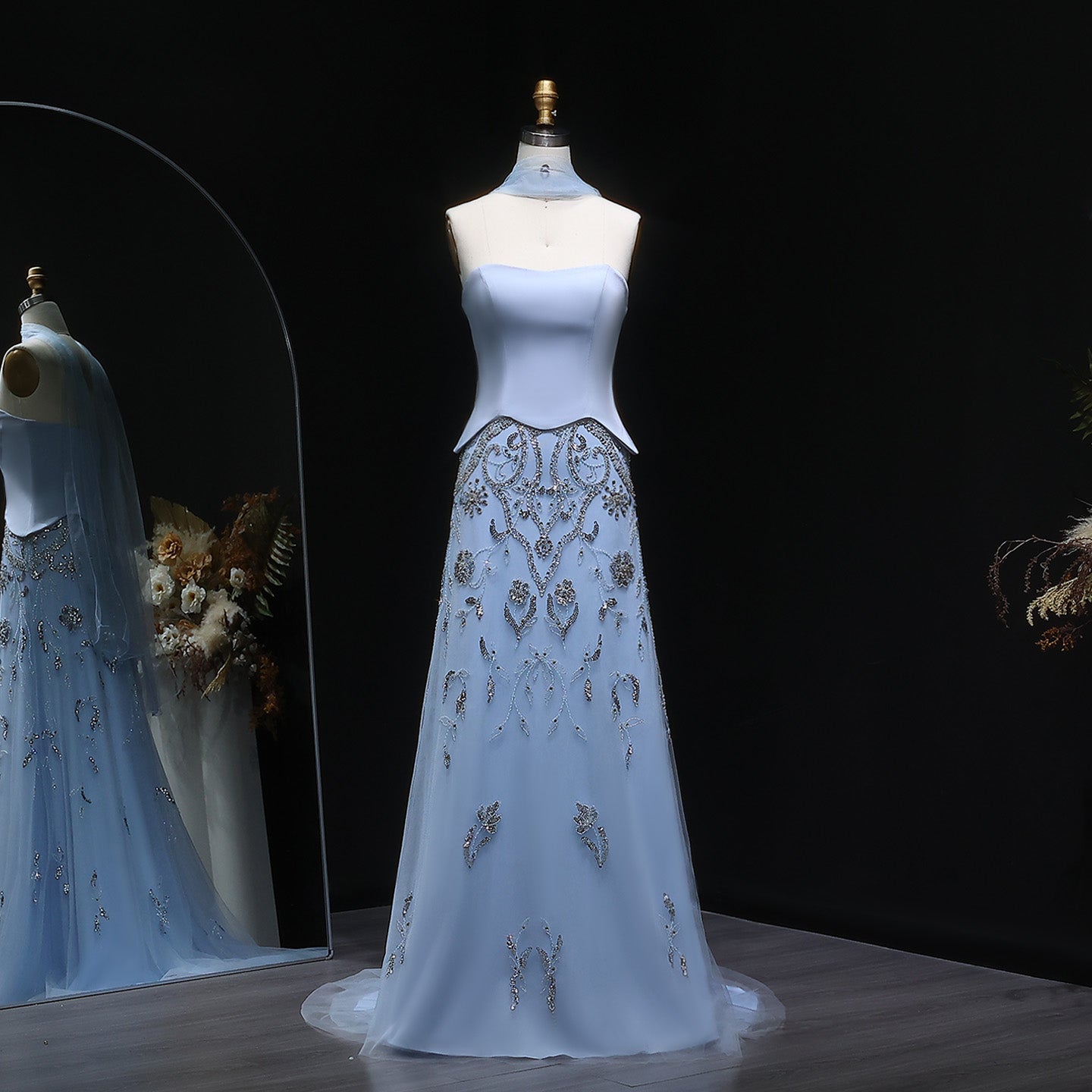 Luxury Sage Green Strapless Evening Dress SS254  blue / US 16