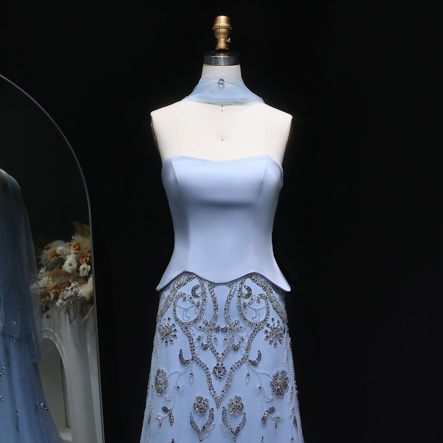 Luxury Sage Green Strapless Evening Dress SS254