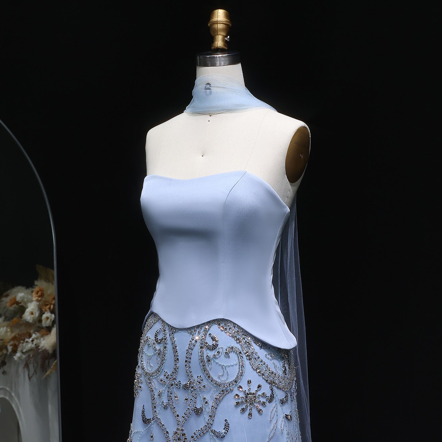 Luxury Sage Green Strapless Evening Dress SS254