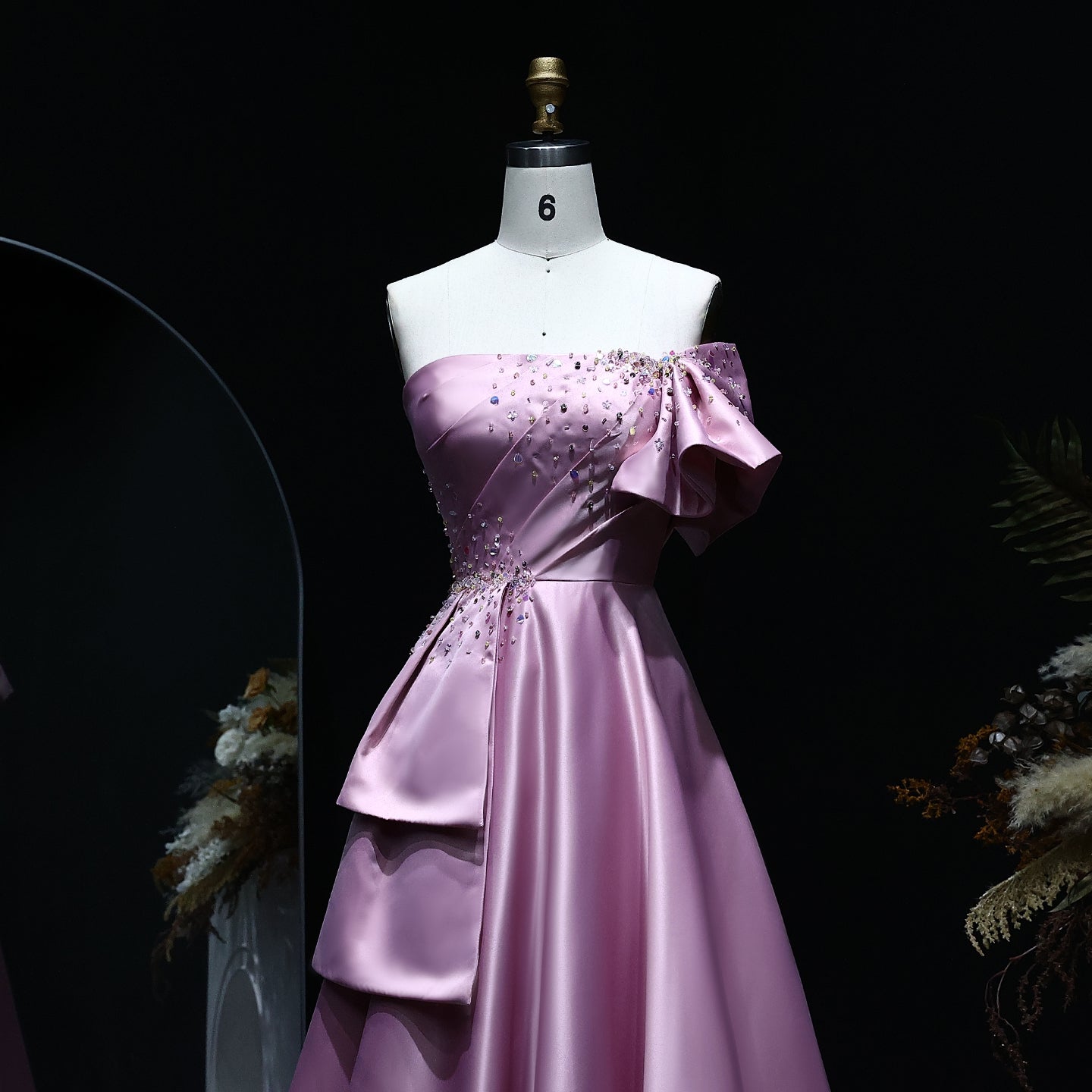 Elegant Gold One Shoulder Satin Evening Dress SS592