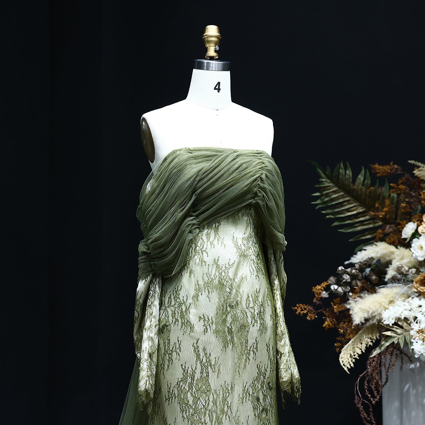 Elegant Green Off Shoulder Lace Evening Dress SF254