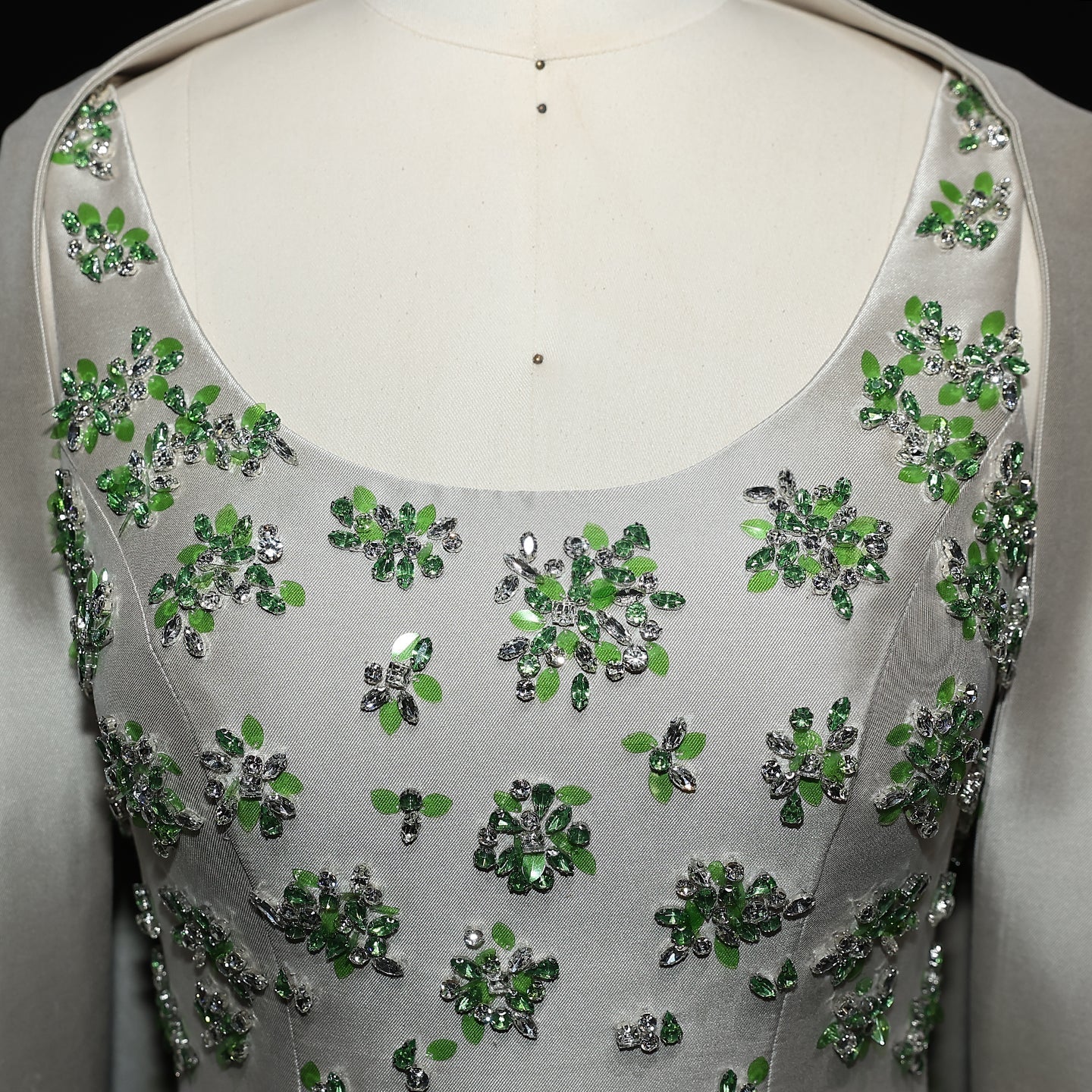 Chic Sage Green 3D Floral Beaded Evening Dress with Cape SS536