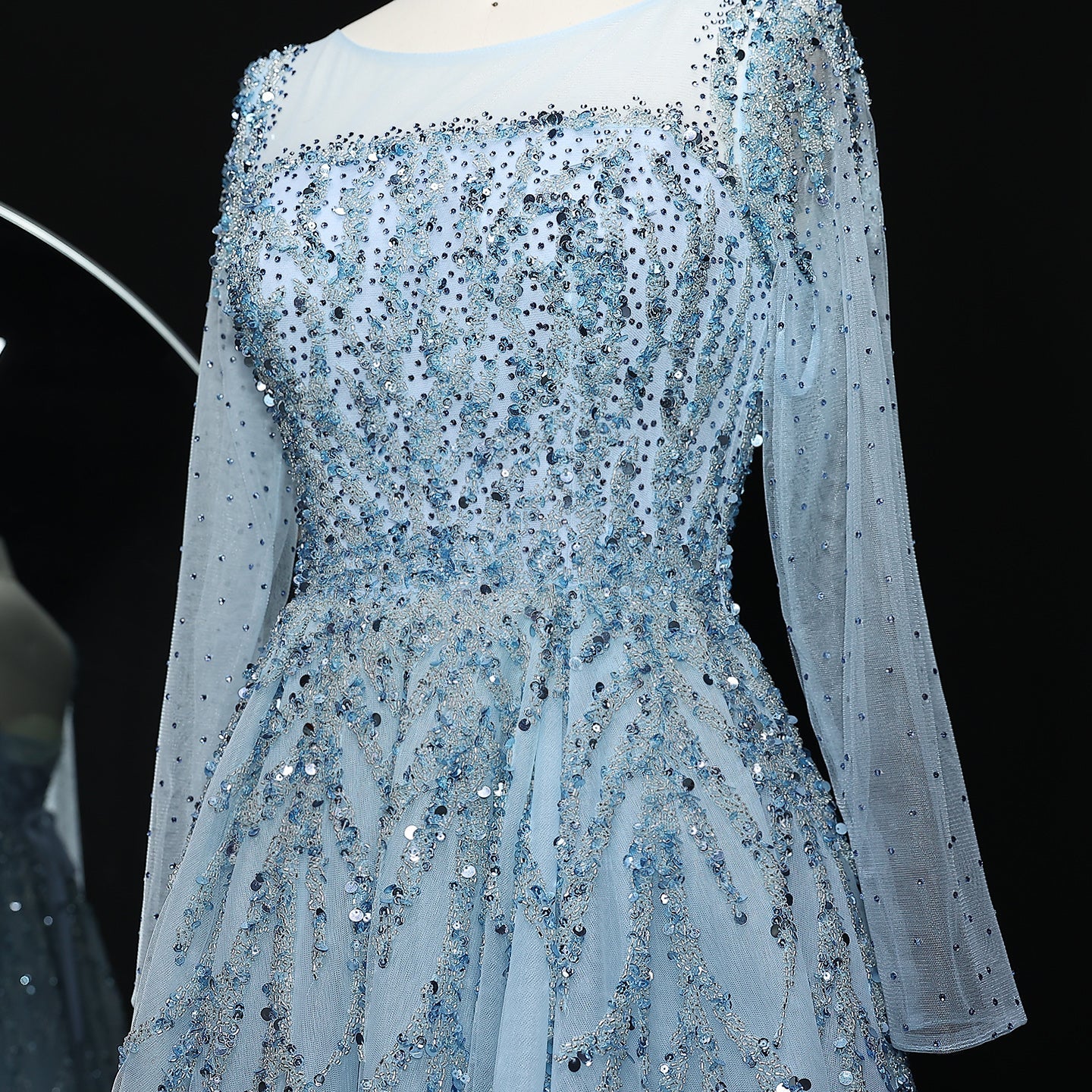 Luxury Beaded Pink Long Sleeves Evening Dress SS453