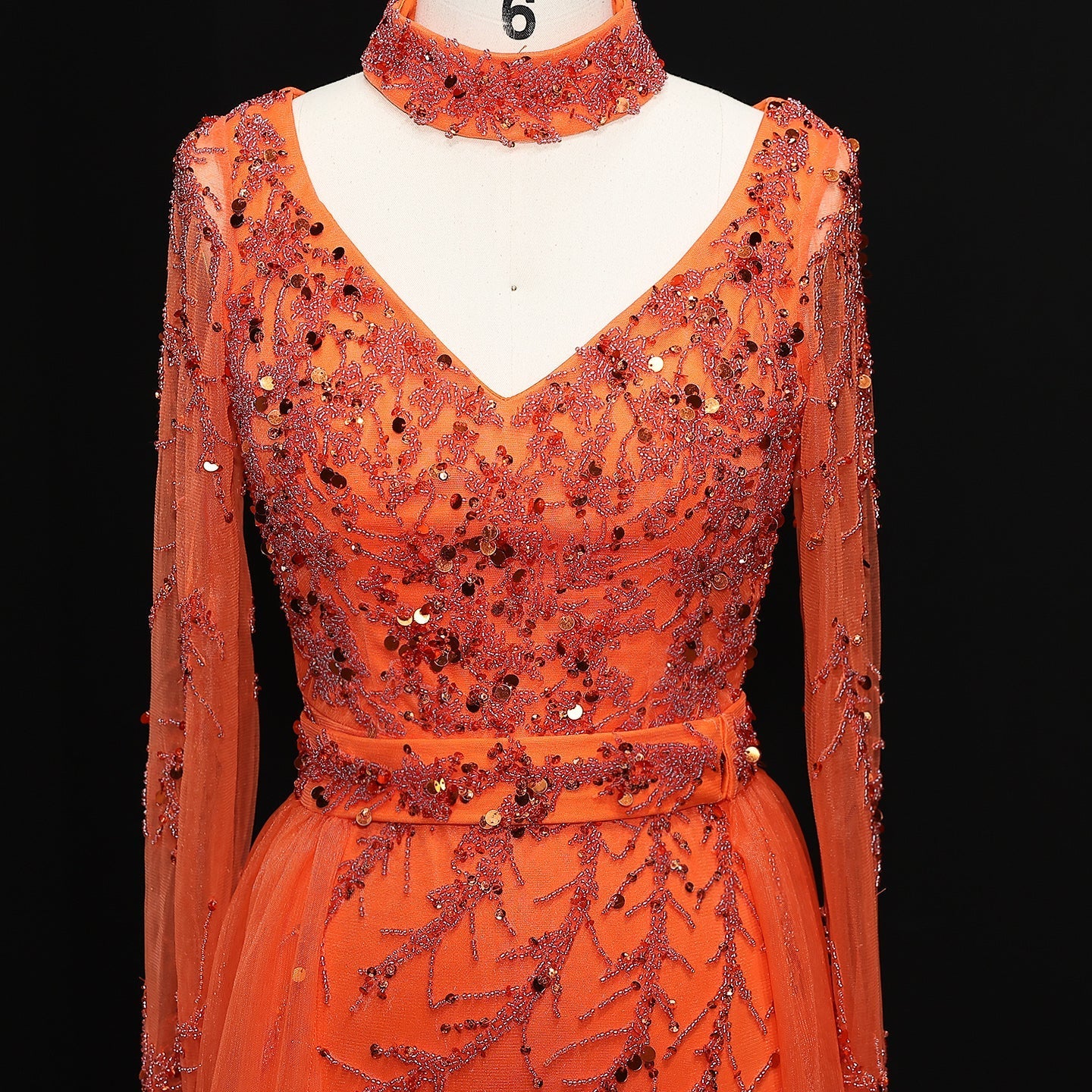 Luxury Beaded Orange Evening Dress with Overskirt SS222