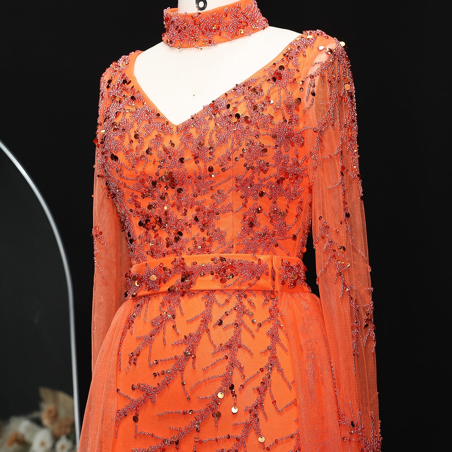 Luxury Beaded Orange Evening Dress with Overskirt SS222