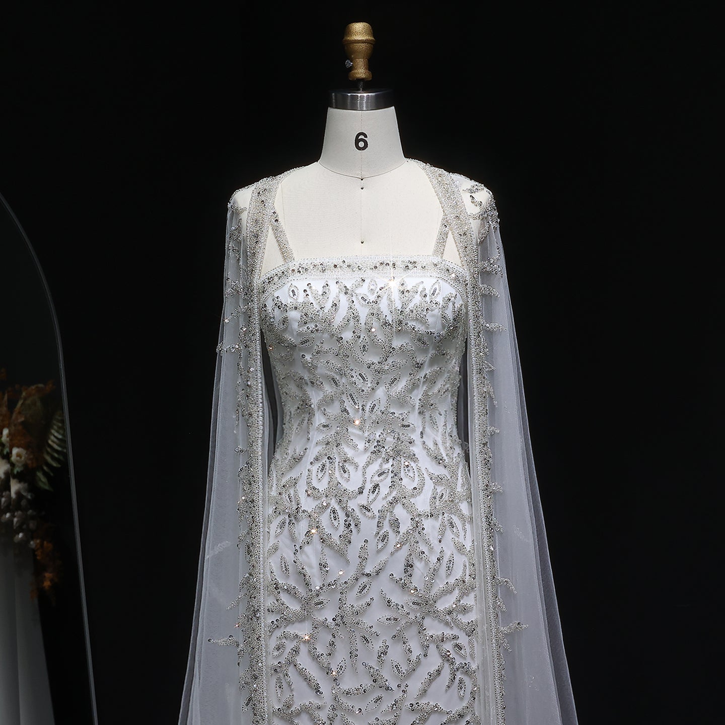 Elegant Pink Beaded Evening Gown with Sheer Cape SS393