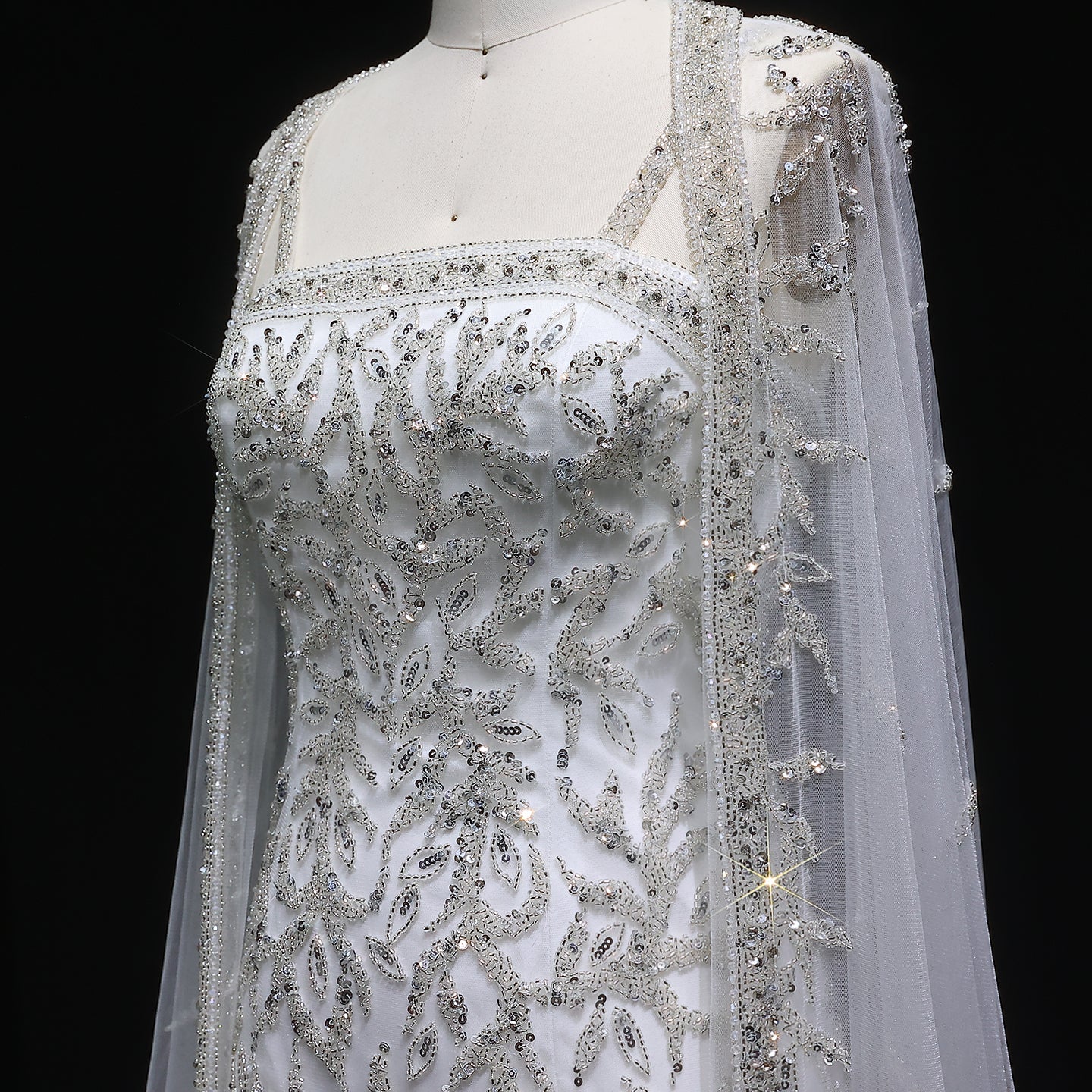 Elegant Pink Beaded Evening Gown with Sheer Cape SS393