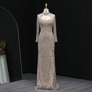 Heavy Beaded Luxury Champagne Long Sleeves Evening Dress SS097  Champagne / US 18