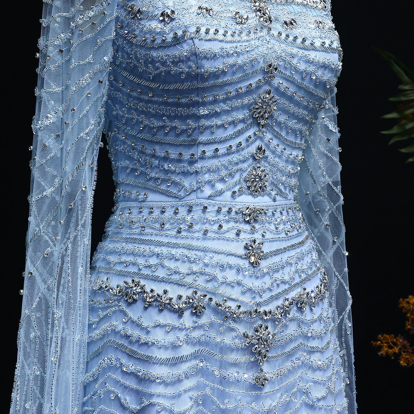 Luxury Beaded Caramel Evening Dress with Cape Sleeve SS591