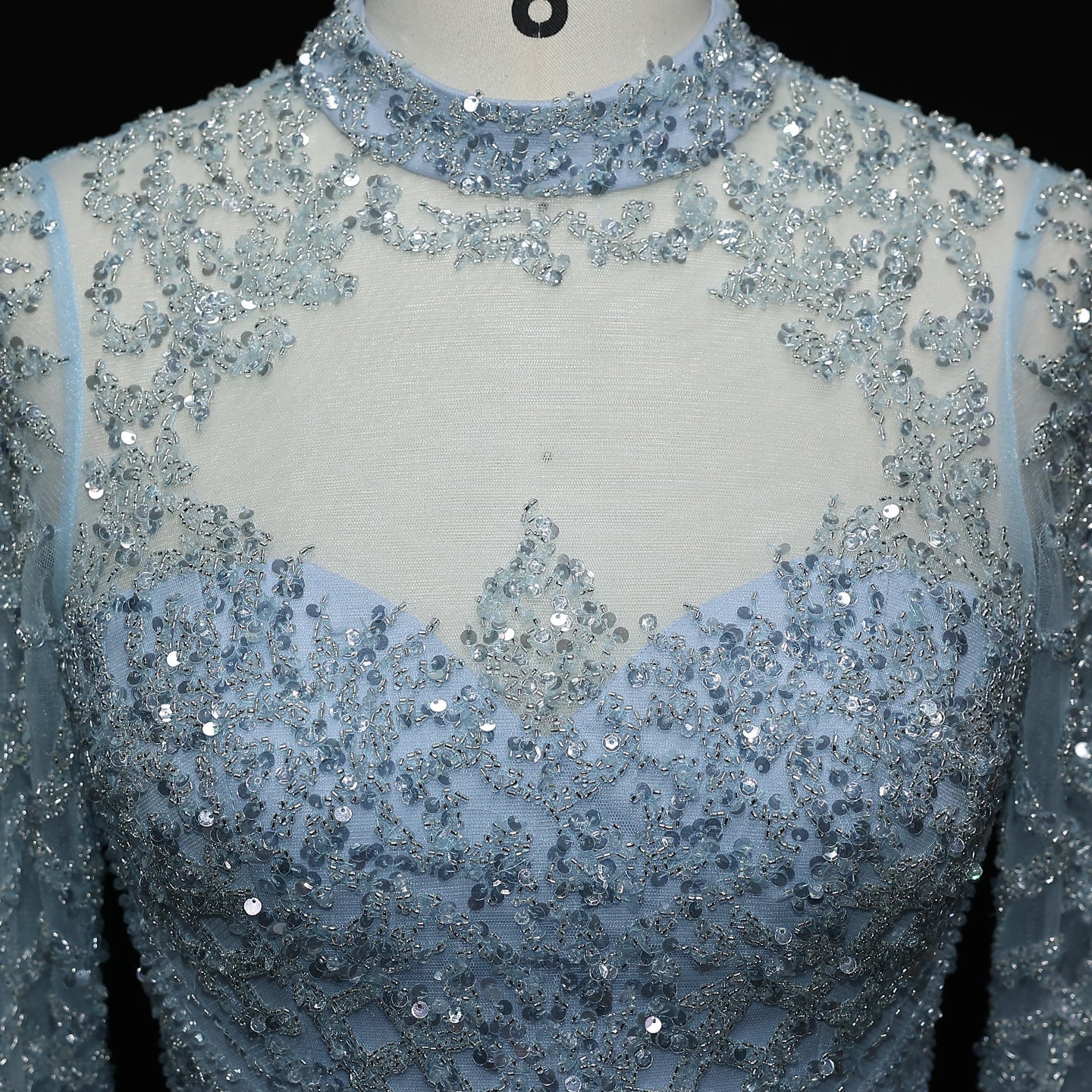 Heavy Beaded Luxury Champagne Long Sleeves Evening Dress SS097