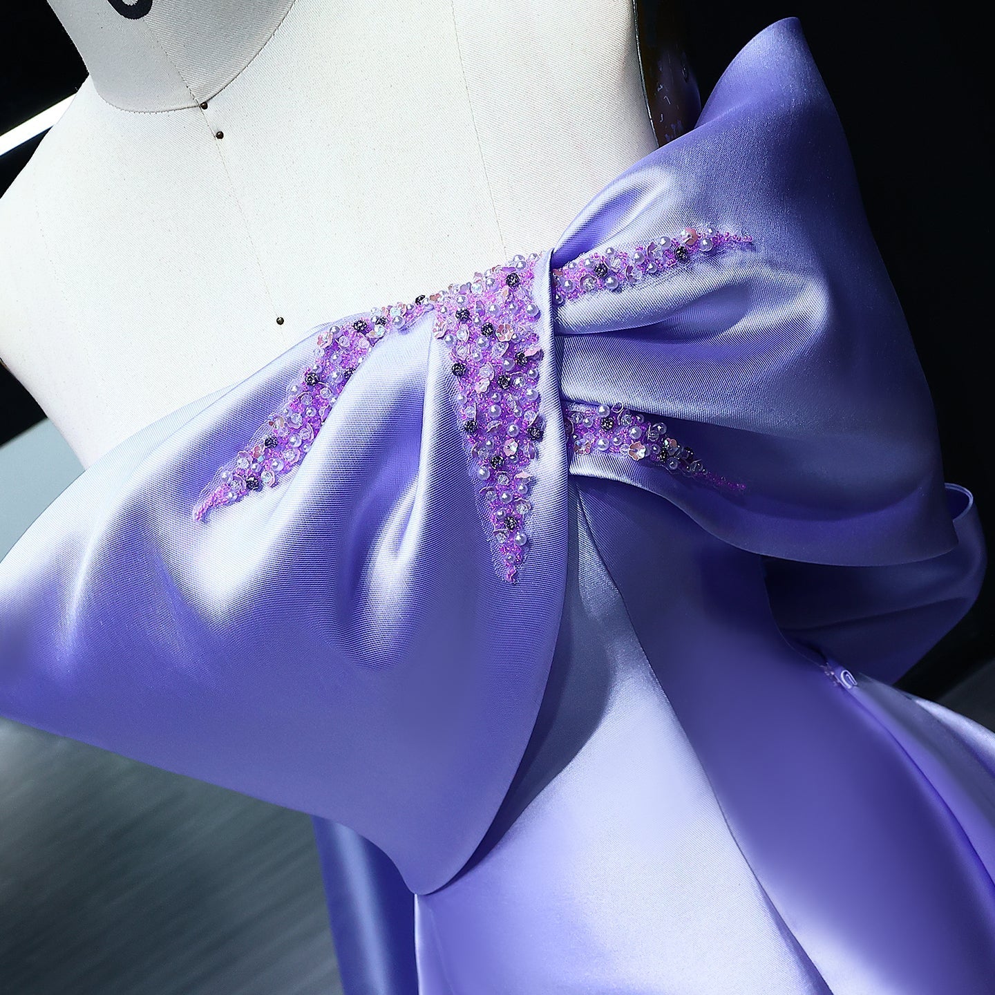 Elegant Off Shoulder Lilac Evening Dress with Overskirt SS400