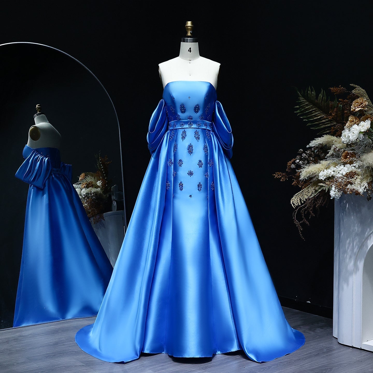 Elegant Blue Strapless Evening Dress with Detachable Overskirt SS255  Blue / US 8
