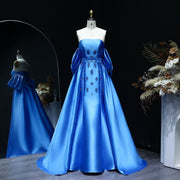 Elegant Blue Strapless Evening Dress with Detachable Overskirt SS255  Blue / US 8