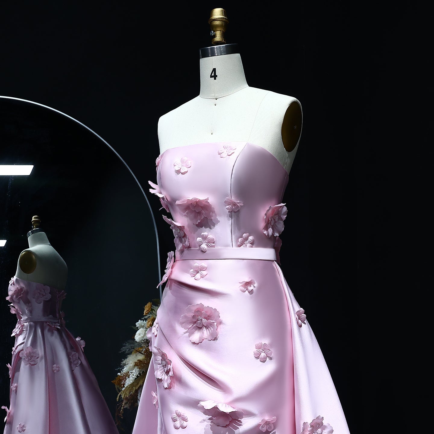 Elegant Pink 3D Flowers Evening Dress with Overskirt SS273