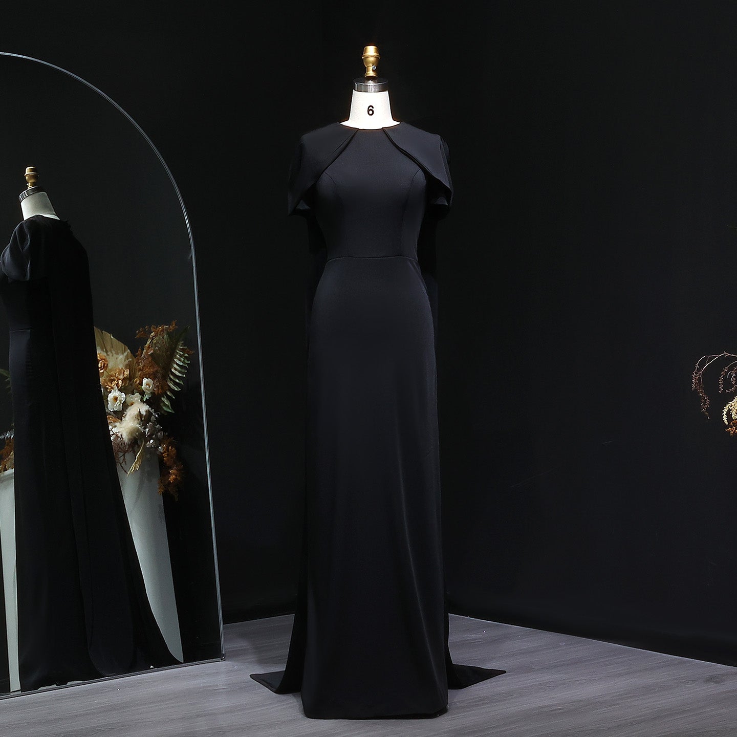 Simple Lilac Straight Evening Dress with Cape SF033  Black / US 20