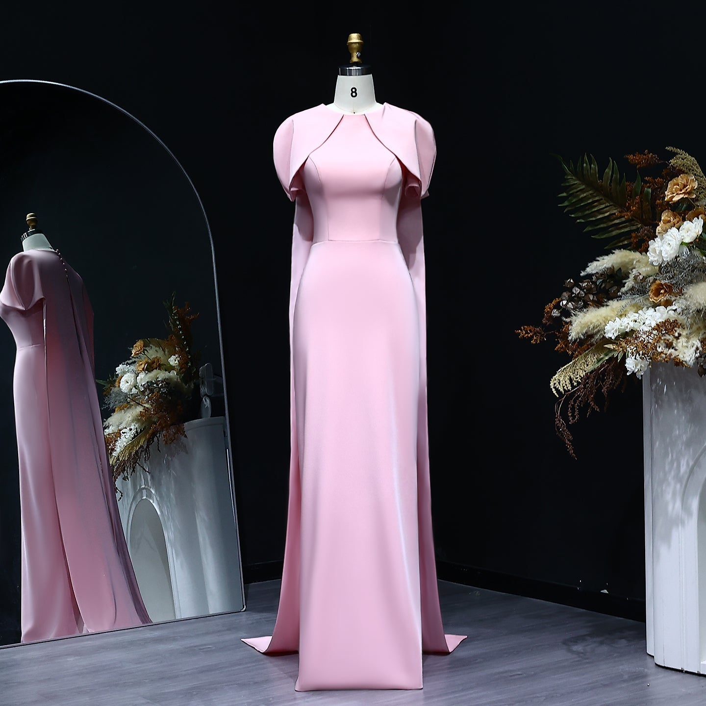 Simple Lilac Straight Evening Dress with Cape SF033  Pink / US 20