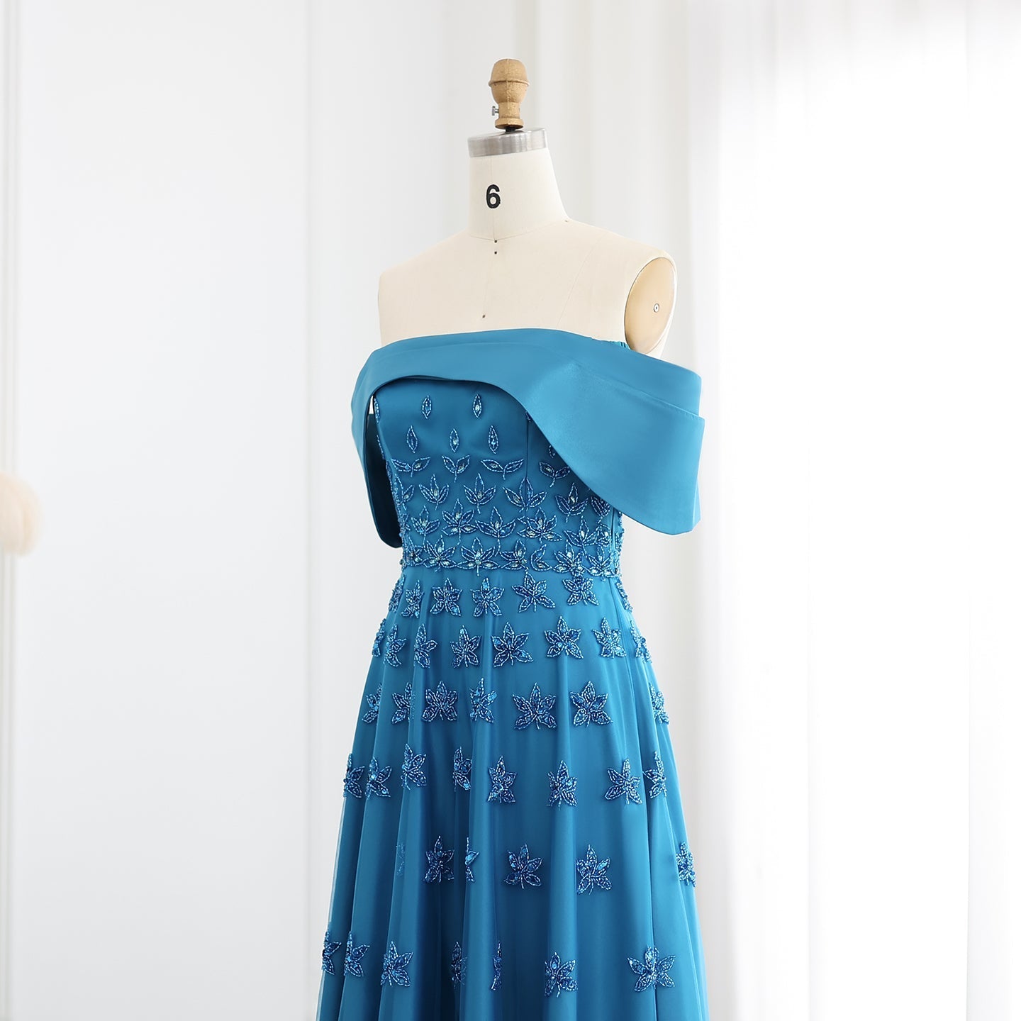 Luxury Yellow Off Shoulder Evening Dress with Cape Train SS455