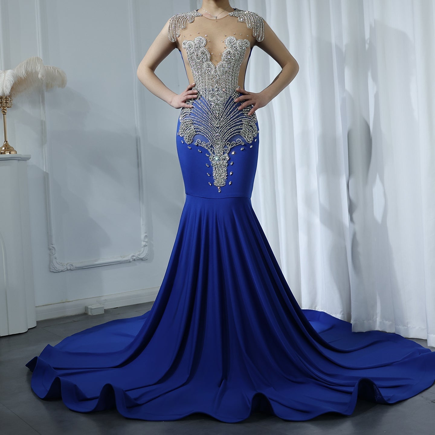 Luxury Crystal Mermaid Royal Blue Prom Dress RM057