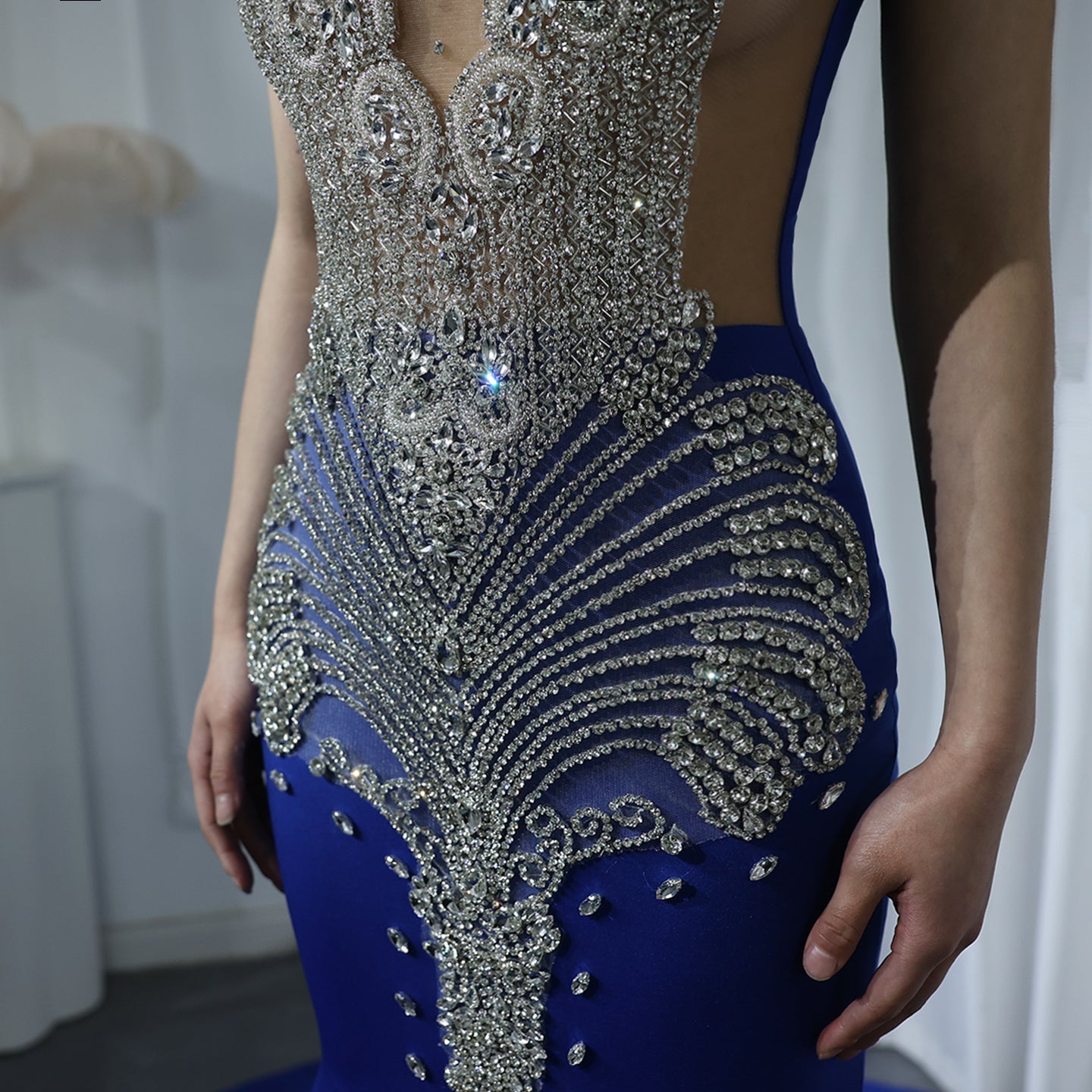 Luxury Crystal Mermaid Royal Blue Prom Dress RM057